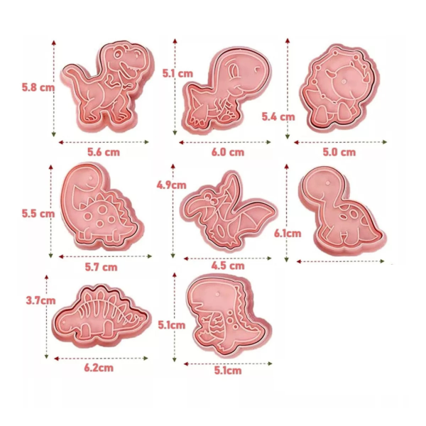 Kit de 8 Cortadores de Galletas de Dinosaurios - Imagen 2